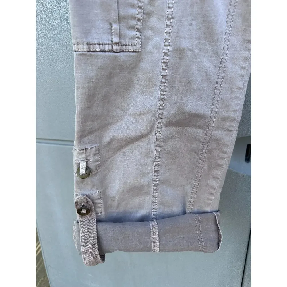 XCVI Women Beige Cargo Pants Drawstring Waist Utility Pockets Sz M Casual Street - Picture 10 of 11